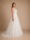 ChicSew Elegant Fancy A-Line V-Neck Lace Appliques Tulle Sleeveless Long Wedding Dress