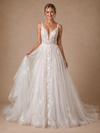 ChicSew Fancy Spaghetti Straps V-Neck A-Line Lace Applique Tulle Maxi Wedding Dresses
