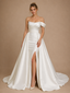 ChicSew Elegant Unique One Shoulder Side Slit Satin Mermaid Long Wedding Dresses With Overskirt
