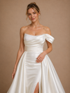 ChicSew Elegant Unique One Shoulder Side Slit Satin Mermaid Long Wedding Dresses With Overskirt