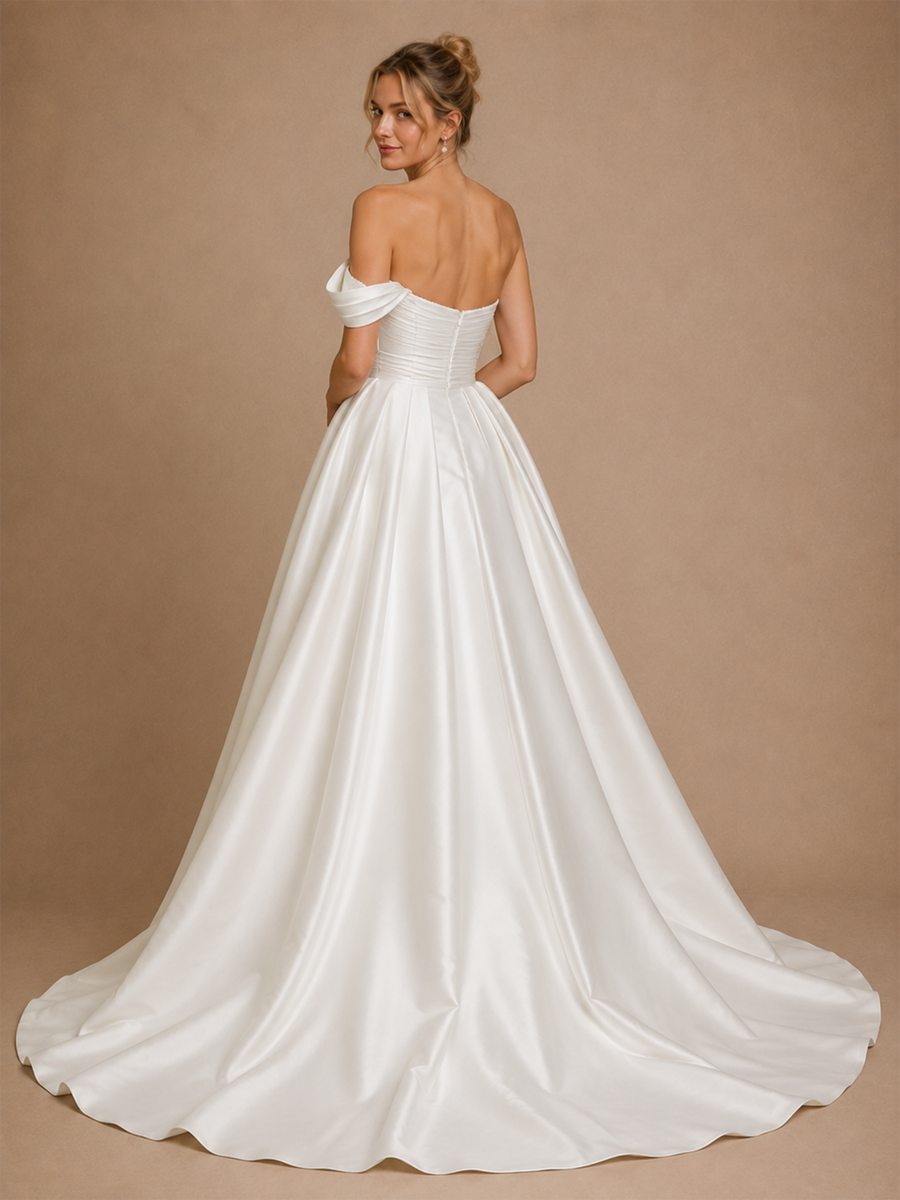 ChicSew Elegant Unique One Shoulder Side Slit Satin Mermaid Long Wedding Dresses With Overskirt