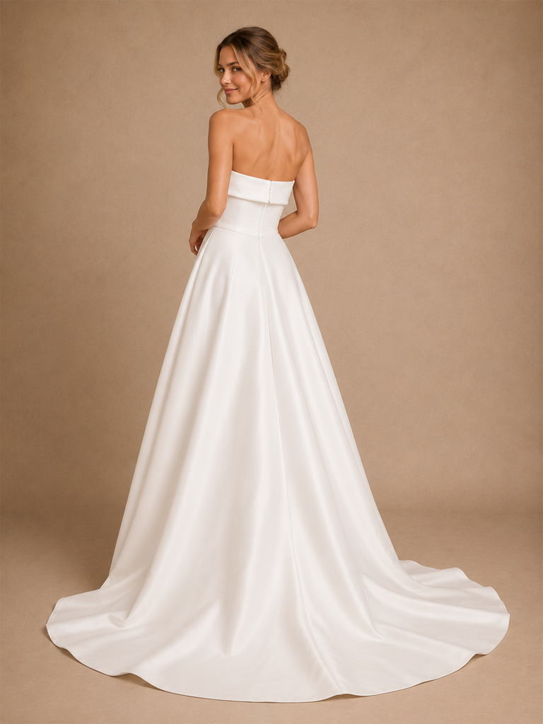 ChicSew Unique Sexy Strapless Satin Side Slit A-Line Long Wedding Dresses