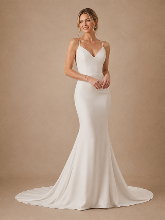 ChicSew Elegant Crepe Spaghetti Straps Mermaid Open Back Maxi Wedding Dresses
