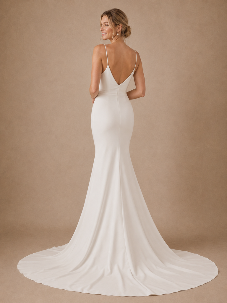 ChicSew Elegant Crepe Spaghetti Straps Mermaid Open Back Maxi Wedding Dresses
