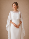 ChicSew Classy Modern Bateau Neck Sleeveless Sheath Crepe Midi Wedding Dress With Tulle Cape