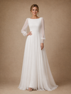 ChicSew Elegant Chiffon Tulle Long Sleeves Pleated A-Line Maxi Wedding Dresses
