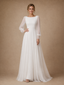ChicSew Elegant Chiffon Tulle Long Sleeves Pleated A-Line Maxi Wedding Dresses