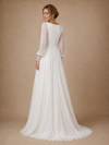 ChicSew Elegant Chiffon Tulle Long Sleeves Pleated A-Line Maxi Wedding Dresses