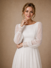 ChicSew Elegant Chiffon Tulle Long Sleeves Pleated A-Line Maxi Wedding Dresses