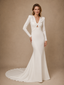 ChicSew Unique Elegant Crepe Long Sleeves Mermaid Floor-Length Wedding Dresses
