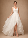 ChicSew Fancy Spaghetti Straps A-Line Chiffon Tulle Pleated High-Low Wedding Dresses With Ruffle