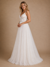 ChicSew Elegant Fancy A-Line Spaghetti Straps Lace Applique Tulle Sleeveless Maxi Long Wedding Dress