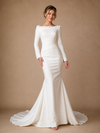 ChicSew Elegant Unique Crepe Mermaid Long Sleeves Ruched Maxi Long Wedding Dresses