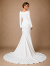 ChicSew Elegant Unique Crepe Mermaid Long Sleeves Ruched Maxi Long Wedding Dresses