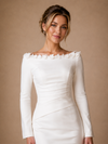 ChicSew Elegant Unique Crepe Mermaid Long Sleeves Ruched Maxi Long Wedding Dresses