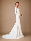 ChicSew Elegant Unique Crepe Mermaid Long Sleeves Ruched Maxi Long Wedding Dresses