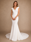 ChicSew Elegant Classy V-Neck Crepe Mermaid Cap Sleeves Maxi Long Wedding Dresses