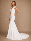 ChicSew Elegant Classy V-Neck Crepe Mermaid Cap Sleeves Maxi Long Wedding Dresses