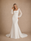 ChicSew Elegant Unique Square Neck Crepe Lace Applique Long Sleeves Mermaid Floor-Length Wedding Dress