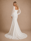 ChicSew Elegant Unique Square Neck Crepe Lace Applique Long Sleeves Mermaid Floor-Length Wedding Dress