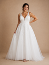 ChicSew Beautiful Fancy Spaghetti Straps V-Neck A-Line Lace Applique Tulle Long Wedding Dresses