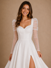 ChicSew Fancy Elegant V-Neck Side Slit A-Line Satin Long Sleeves Maxi Wedding Dress