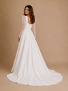 ChicSew Fancy Elegant V-Neck Side Slit A-Line Satin Long Sleeves Maxi Wedding Dress