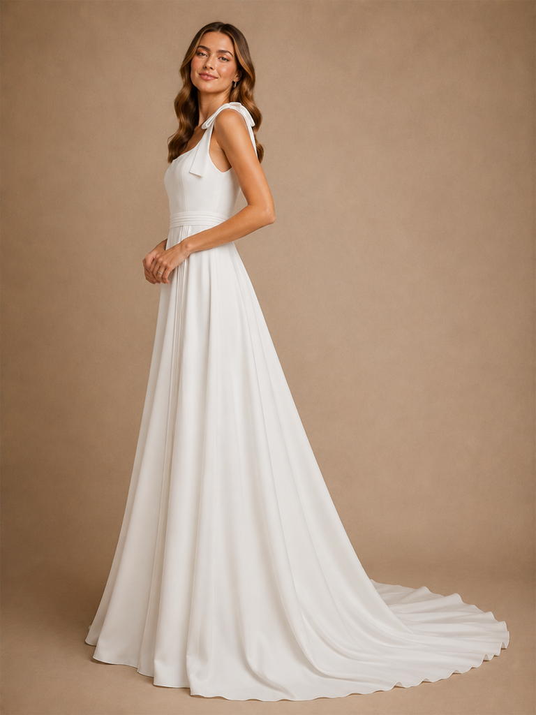 ChicSew Elegant Spaghetti Straps Square A-Line Crepe Floor-Length Wedding Dresses