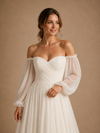ChicSew Elegant Chiffon Sweetheart Off The Shoulder Tulle Sleeves Maxi Wedding Dresses With Pleats