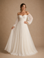 ChicSew Elegant Chiffon Sweetheart Off The Shoulder Tulle Sleeves Maxi Wedding Dresses With Pleats