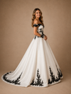 ChicSew Classic Off The Shoulder Satin A-Line Floor-Length Wedding Dresses With Black Applique