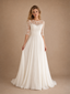 ChicSew Elegant Lace Illusion Half Sleeves Chiffon A-Line Maxi Long Wedding Dresses