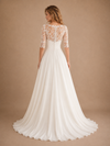 ChicSew Elegant Lace Illusion Half Sleeves Chiffon A-Line Maxi Long Wedding Dresses
