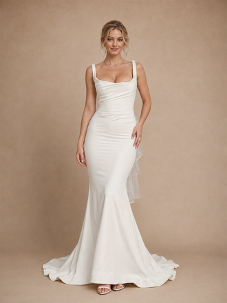 ChicSew Unique Sleeveless Mermaid Square Neckline Crepe Long Wedding Dresses With Ruffle