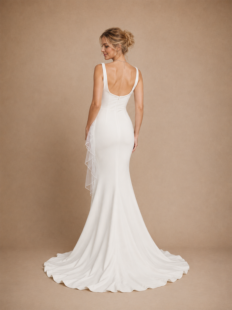 ChicSew Unique Sleeveless Mermaid Square Neckline Crepe Long Wedding Dresses With Ruffle