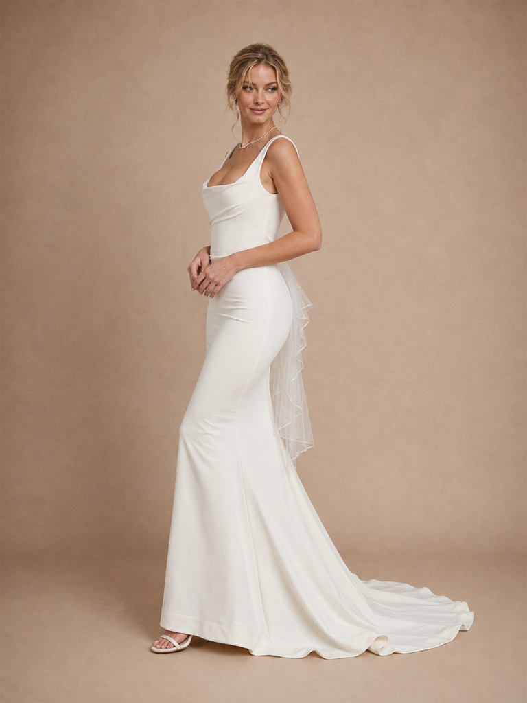 ChicSew Unique Sleeveless Mermaid Square Neckline Crepe Long Wedding Dresses With Ruffle