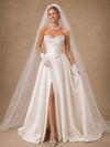 ChicSew Classy Strapless A-Line Beaded Floor-Length Satin Side Slit Wedding Dress