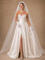 ChicSew Classy Strapless A-Line Beaded Floor-Length Satin Side Slit Wedding Dress