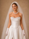 ChicSew Classy Strapless A-Line Beaded Floor-Length Satin Side Slit Wedding Dress