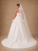 ChicSew Classy Strapless A-Line Beaded Floor-Length Satin Side Slit Wedding Dress