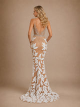 ChicSew Glamorous Sleeveless Deep V‑Neck Mermaid Lace Tulle Beaded Long Wedding Dresses With 3D Floral Applique