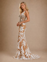 ChicSew Glamorous Sleeveless Deep V‑Neck Mermaid Lace Tulle Beaded Long Wedding Dresses With 3D Floral Applique