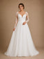 ChicSew Classy A-Line V-Neck Lace Tulle Long Sleeves Floor-Length Wedding Dresses With Button
