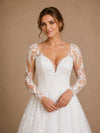 ChicSew Classy A-Line V-Neck Lace Tulle Long Sleeves Floor-Length Wedding Dresses With Button