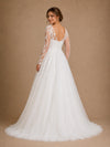 ChicSew Classy A-Line V-Neck Lace Tulle Long Sleeves Floor-Length Wedding Dresses With Button
