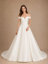 ChicSew Elegant Off The Shoulder A-Line Floor-Length Satin Wedding Dresses With Train