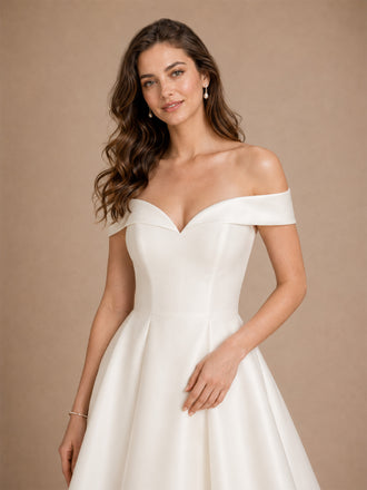 ChicSew Elegant Off The Shoulder A-Line Floor-Length Satin Wedding Dresses With Train