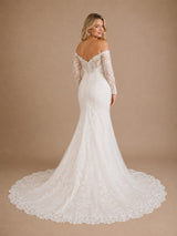 ChicSew Romantic Mermaid Lace Tulle Off The Shoulder Long Sleeves Floor-Length Wedding Dresses With Long Train