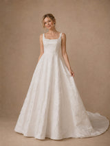 ChicSew Glamorous Square Neckline A-Line Floor-Length Satin Wedding Dress With Applique