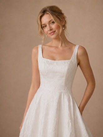 ChicSew Glamorous Square Neckline A-Line Floor-Length Satin Wedding Dress With Applique